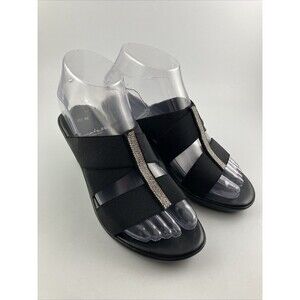 Comtesa Italian Shoemakers Wedges Sandals Black Leather Rhinestones Sz 5.5M